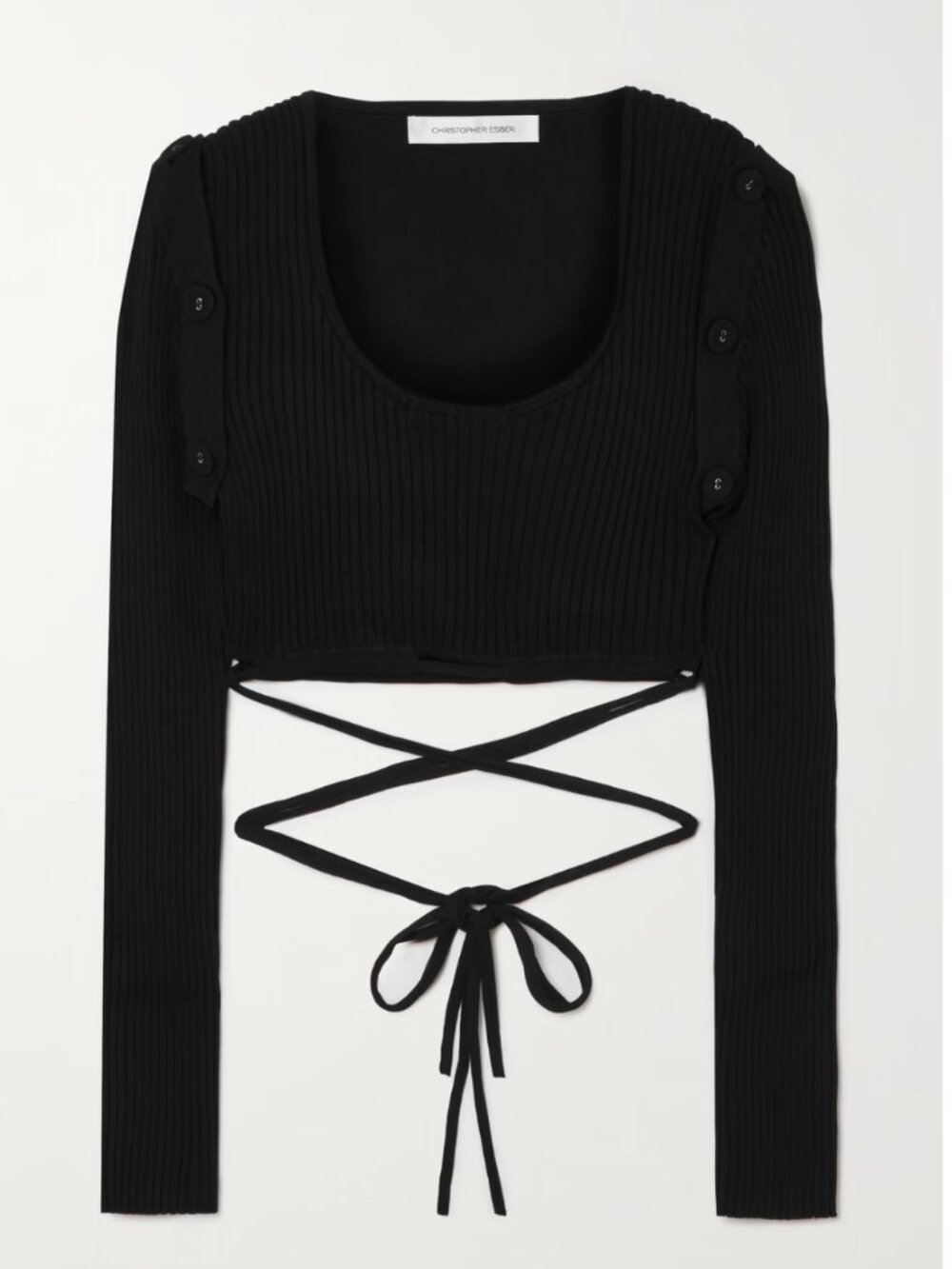 Christopher Esber Black Decon Ribbed Cropped Convertible Tie Top